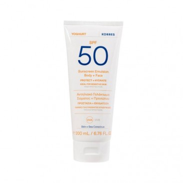Korres Sunscreen Yoghurt Emulsion Face & Body SPF50 200ml | Αντιηλιακό Γαλάκτωμα Προσώπου & Σώματος με Γιαούρτι 