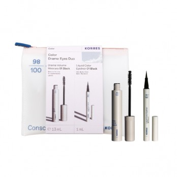 Korres Drama Volume Mascara 01 Black Mάσκαρα για Mεγάλες και Πυκνές Βλεφαρίδες, Χρώμα Μαύρο 13ml & Liquid Color Eyeliner 01 Black Αδιάβροχο Υγρό Eyeliner Μαύρο 1ml