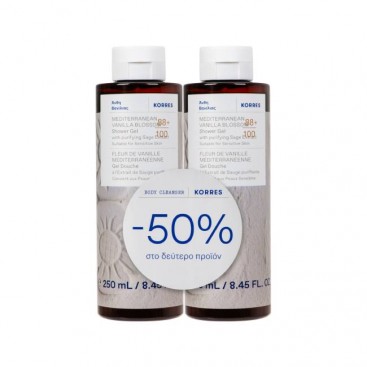 Korres Body Cleanser Mediterranean Vanilla Blossom 2x250ml | Αφρόλουτρο με Άρωμα Άνθη Βανίλιας