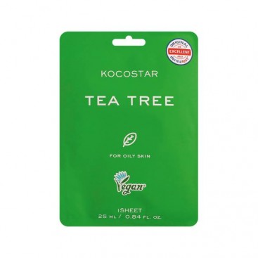 Kocostar Tea Tree Face Mask 1τμχ | Εμποτισμένη Μάσκα Τόνωσης για Λιπαρές Επιδερμίδες