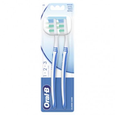 Oral-B Toothbrushes 1-2-3  Classic Care Medium 2τμχ | Οδοντόβουρτσα Χειρός Μέτρια Εργονομικά Σχεδιασµένη Λαβή