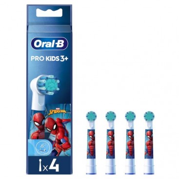 Oral-B Kids Spiderman Pro Brush Heads Value Pack 4τμχ | Ανταλλακτικές Κεφαλές Παιδικής Ηλεκτρικής Οδοντόβουρτσας από 3 Ετών 