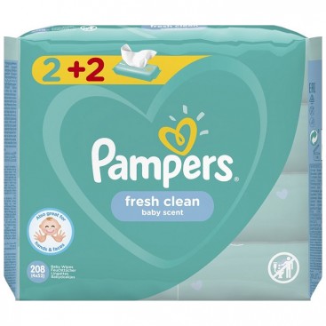 Pampers Fresh Clean Baby Wipes 208τμχ | Μωρομάντηλα 2+2 