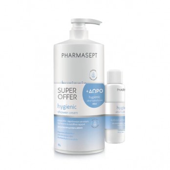 Pharmasept Hygienic Shower Cream Κρεμώδες Αφρόλουτρο Καθημερινής Χρήσης για Σώμα ,Πρόσωπο & Ευαίσθητη Περιοχή 1L & Δώρο Hygienic  Ultra Hydra Lotion Ενυδατικό Γαλάκτωμα Σώματος 80ml