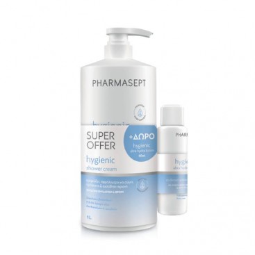 Pharmasept Hygienic Shower Cream Κρεμώδες Αφρόλουτρο Καθημερινής Χρήσης για Σώμα ,Πρόσωπο & Ευαίσθητη Περιοχή 1L & Δώρο Hygienic  Ultra Hydra Lotion Ενυδατικό Γαλάκτωμα Σώματος 80ml