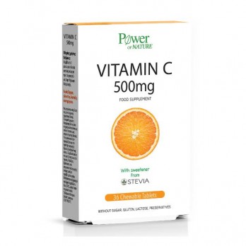 Power Health Vitamin C 500mg, Stevia 36 Μασώμενα Δισκία | Συμπλήρωμα Διατροφής με Βιταμίνη C 