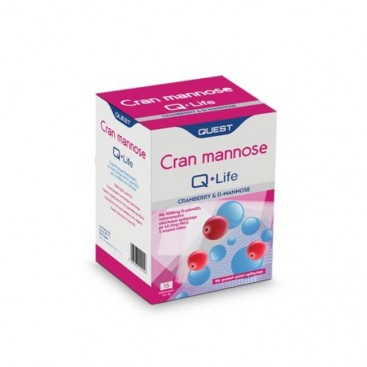 Quest Cran Mannose Q-Life 15sachets | Συμπλήρωμα Διατροφής D-Μαννόζης, Κράνμπερι & Κιτρικού Καλίου