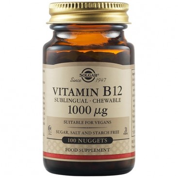 Solgar Vitamin B12 1000 μg, 100nuggets | Συμπλήρωμα Διατροφής με Βιταμίνη 12 100 Μασώμενα Δισκία