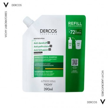 Vichy Dercos Anti-Dandruff DS Dry Hair Refill  390ml | Σαμπουάν κατά της Ξηροδερμίας, της Πιτυρίδας και του Κνησμού για Ξηρά Μαλλιά σε Οικολογική Συσκευασία