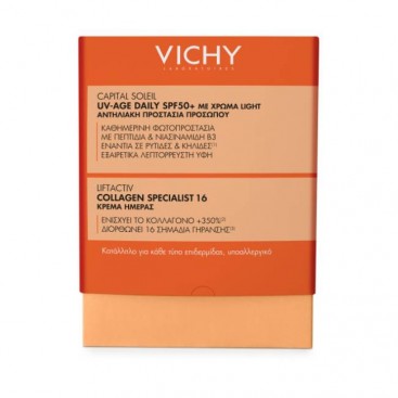 Vichy Capital Soleil UV-Age Daily SPF50 Tinted Light Λεπτόρρευστο Αντηλιακό Προσώπου Κατά της Φωτογήρανσης με Χρώμα 40ml & Δώρο Collagen Specialist 16 Κρέμα Ημέρας 15ml