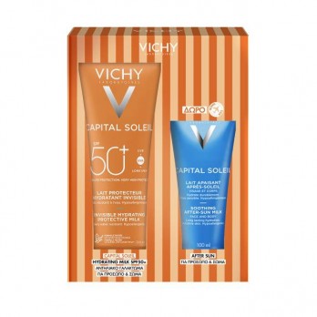 Vichy Capital Soleil Invisible Hydrating Protective Milk SPF50+, Αντηλιακό Γαλάκτωμα Σώματος, 300ml  &  ΔΩΡΟ Soothing After-Sun Milk 100ml